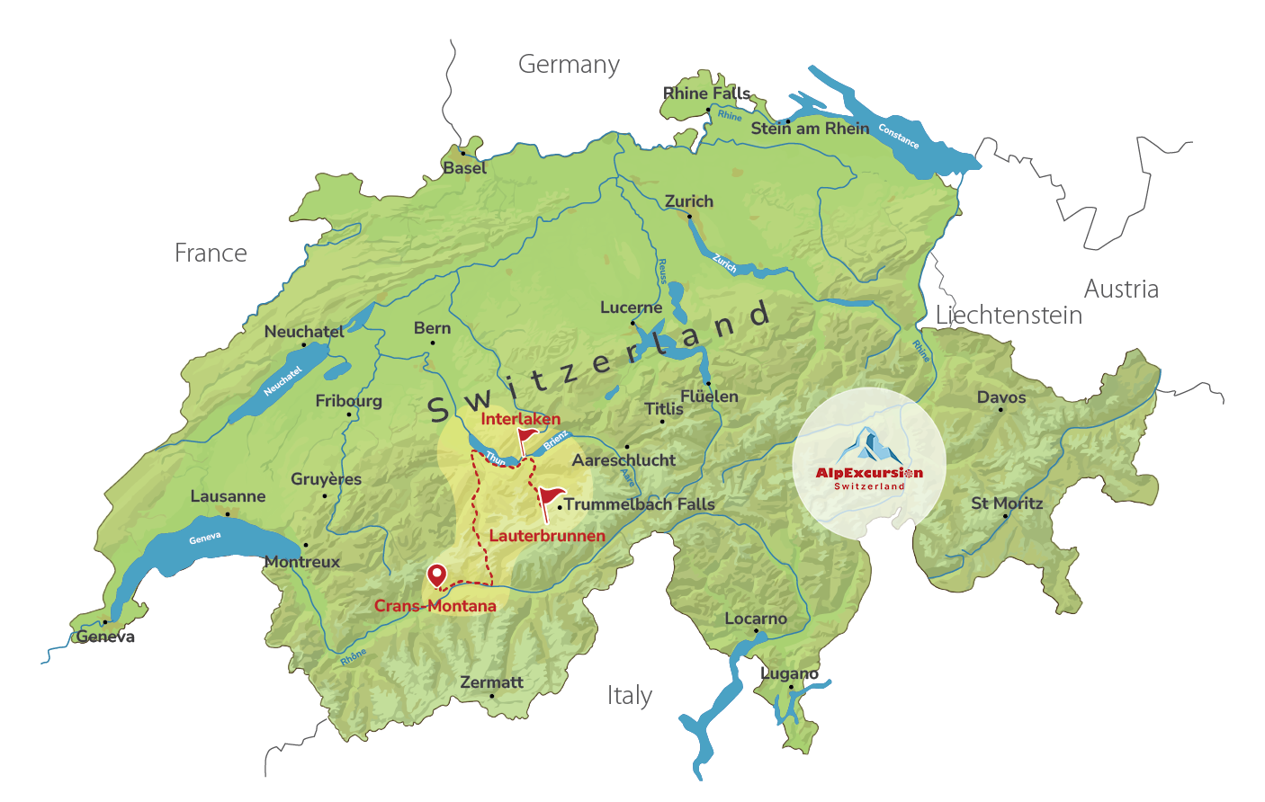 A Day at Lake Brienz and the Valley of 72 Waterfalls from Crans-Montana