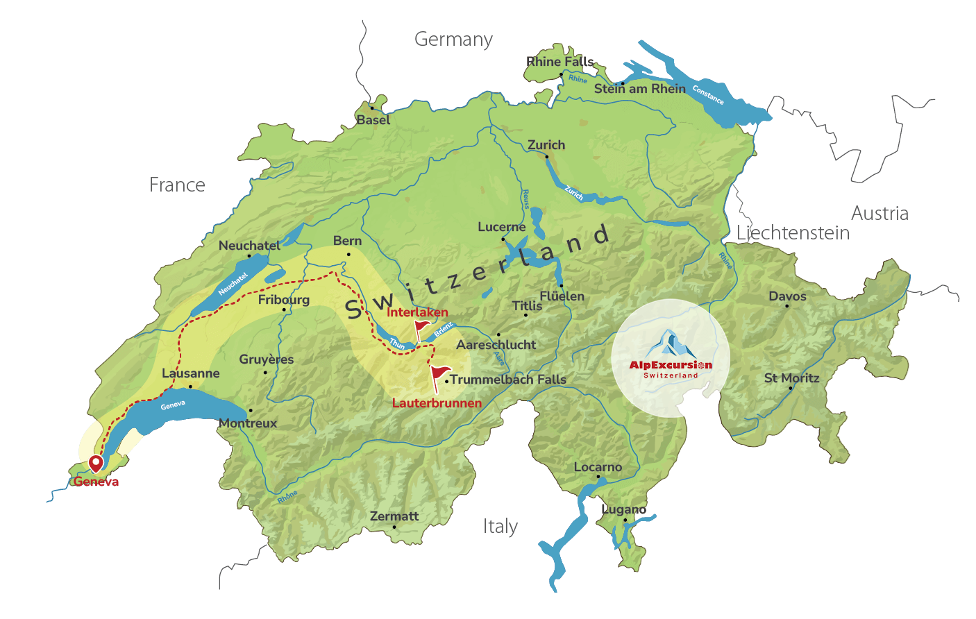 A Day at Lake Brienz and the Valley of 72 Waterfalls from Geneva