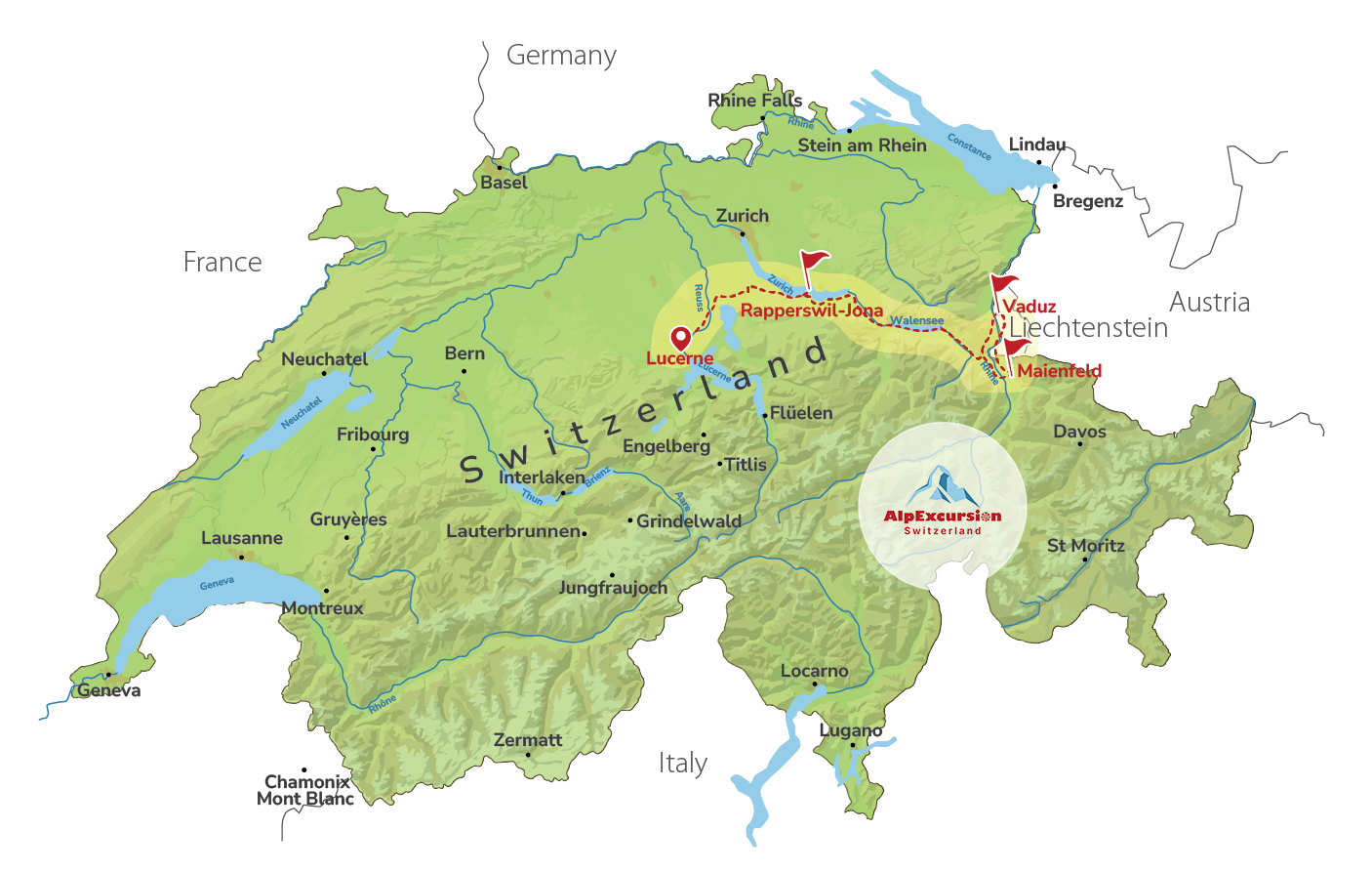 Vaduz in Liechtenstein & Swiss Heidiland on a Private Day Trip from Lucerne
